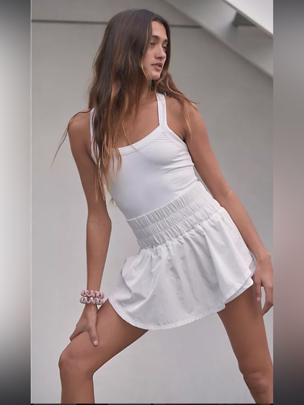 FREE PEOPLE FP Movement Prima Shortsie Romper Jumpsuit White Tiered Small